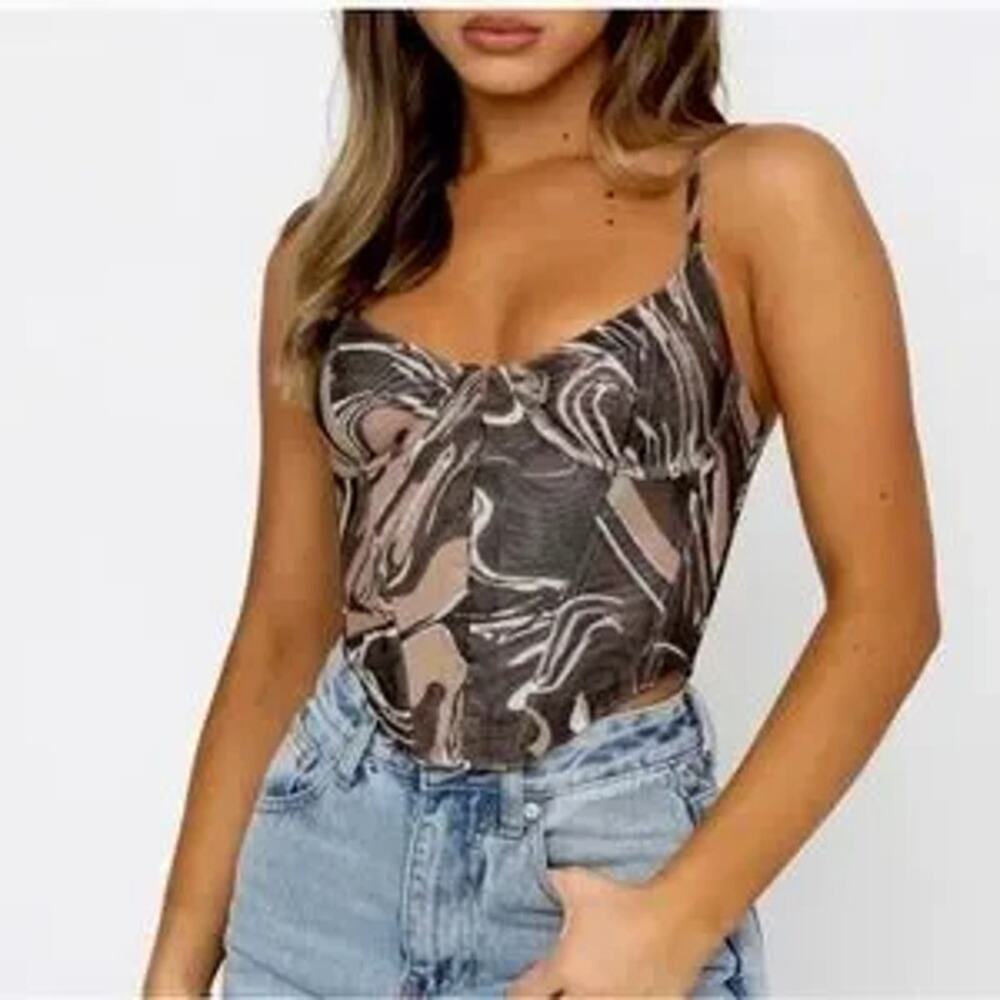 White Fox Boutique Edge of Reason Brown Swirl Corset LARGE